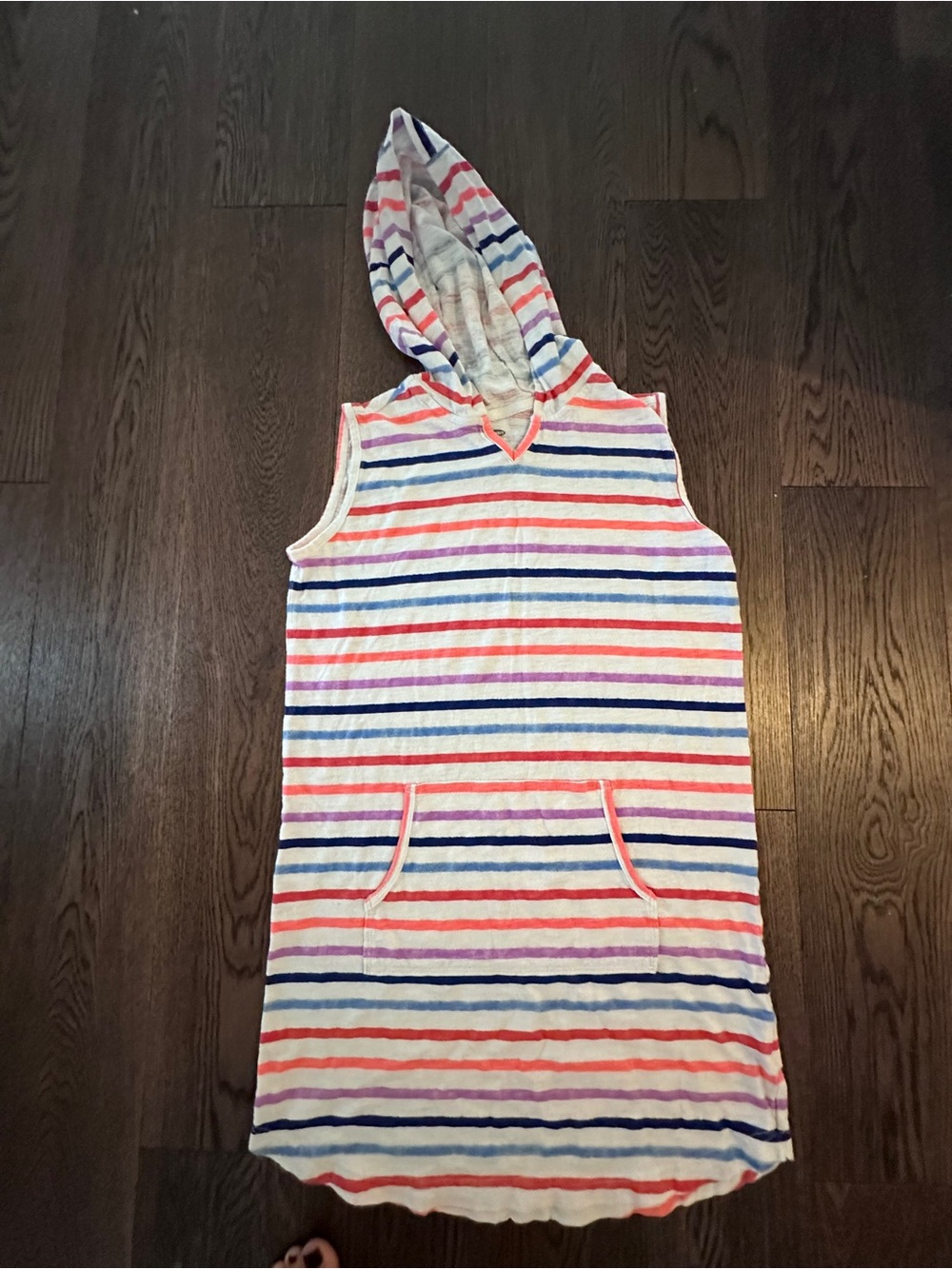 Old Navy Sleeveless Hooded Swim Cover u in White with Pink, Blue & Purple Stripe